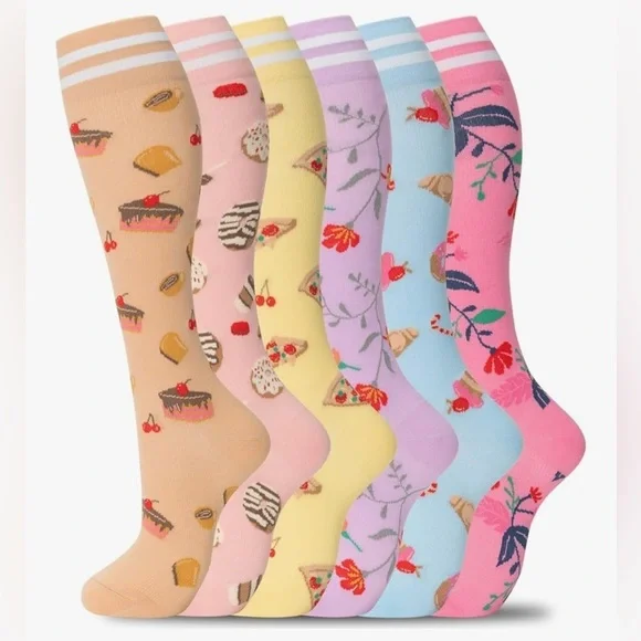 Colorful Compression Socks, 20-30mmHg compression (1 pair), Food or Floral