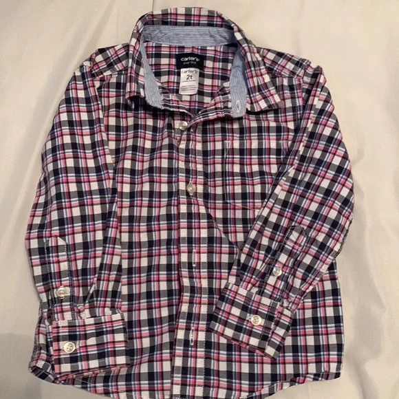 Carter’s Boys Blue & Pink Plaid Button Down Shirt 2T