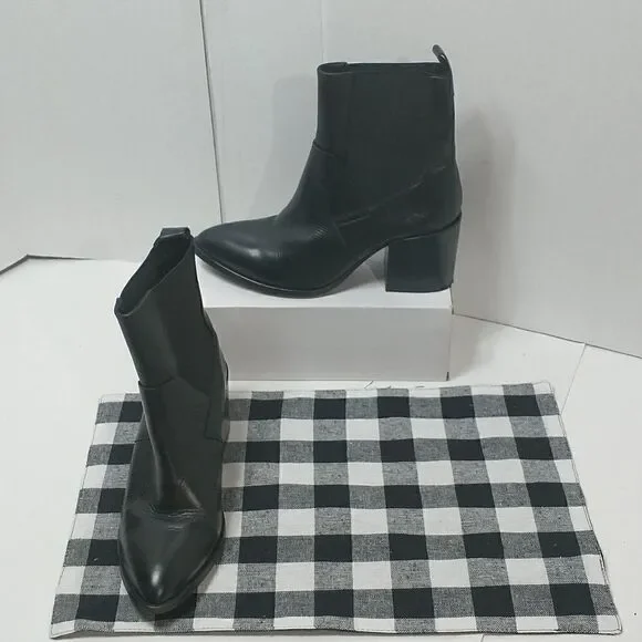Brusque Womens Chelsea Booties Black Block Heel Almond Toe Pull On 10.5 EUR 41