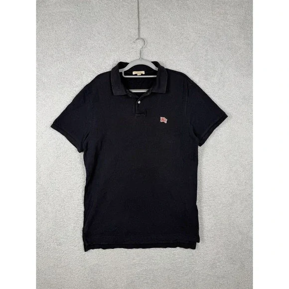 Burberry Brit Black Polo Shirt Mens Short Sleeve Nova Check Trim Cotton Classic