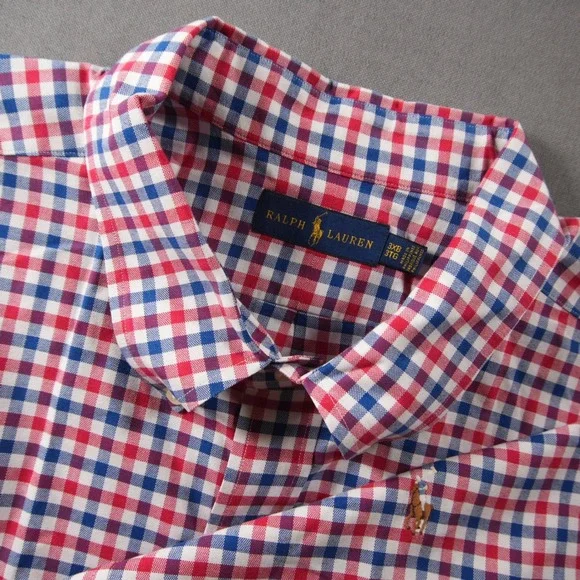 Ralph Lauren Gingham Check Short Sleeve Men Shirt 3XB Red White Blue Ivy Prep