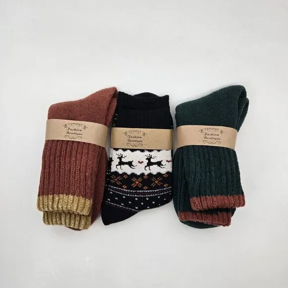 3 Pair New‎ Fashion Boutique Womens Knit Socks Wool/Cotton Blend Fall Winter