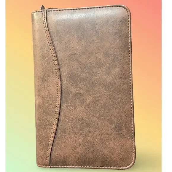 Day-Timer Distressed Brown Faux Leather Zip Around Planner Binder Organizer