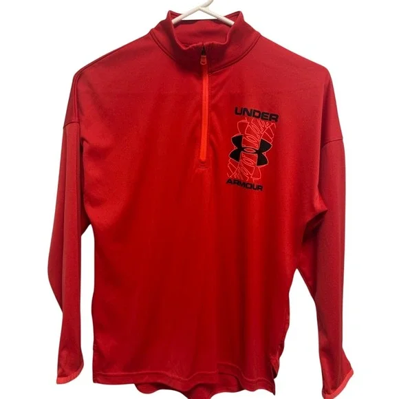 Under Armour Kids Red HeatGear Quarter Zip Pullover Long Sleeve Shirt YMD Medium
