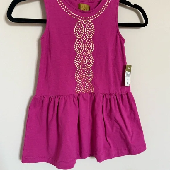 Nicole Miller Kids Girls Fuchsia Dress Size 6 Gold Stud Detail NWT