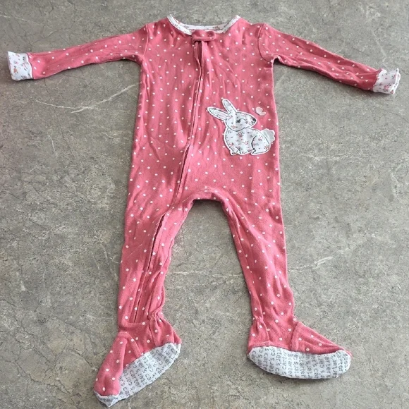 (J59) Carter's Pink Polka Dot Bunny Sleeper Sz 18m