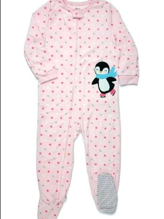 NWT Carter's Pink Polka Dot Penguin One-Piece Pajamas