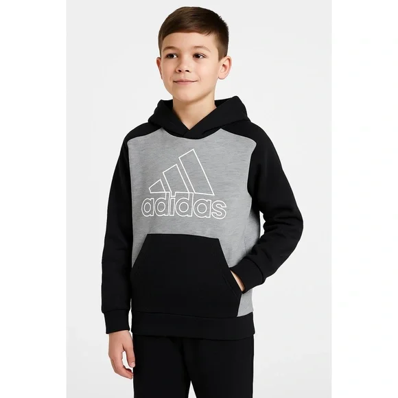ADIDAS Boys‎ Black Grey Color Block Hoodie Small