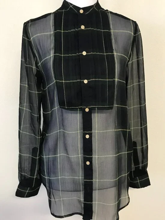 Polo Ralph Lauren Sheer Plaid Chiffon Button Shirt Youth 16 Fits XS