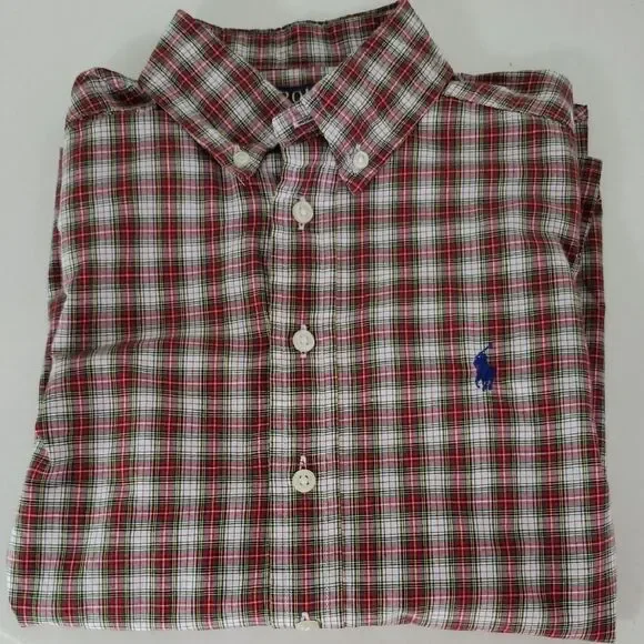 Polo by Ralph Lauren Boys Red Plaid Button Down Long Sleeve Shirt Size M 10-12