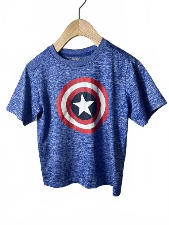 Marvel Captain America Graphic Tee Shirt Boys Blue Size 6 Red Athletic Summer