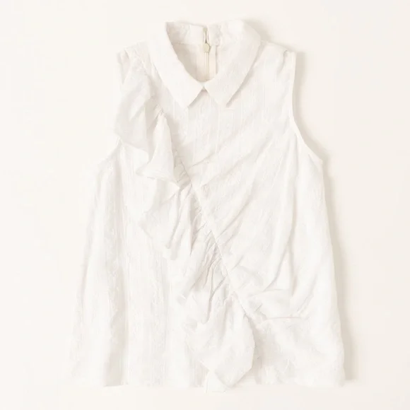 KidPik- Asymmetrical Ruffle Top White Sleeveless
