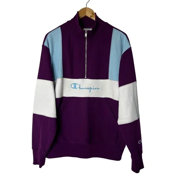 Champion Mens Sweatshirt L Reverse Weave Pullover‎ Purple Blue White Colorblock