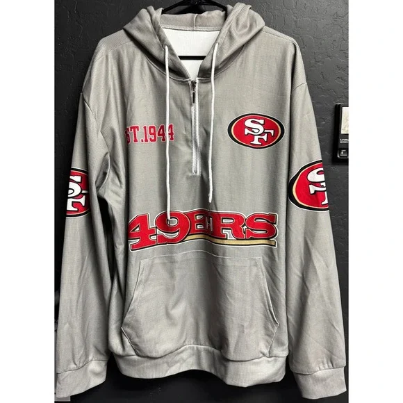 San Francisco 49ers 1/4 Zip Hoodie Gray Waffle Knit Pullover Sweatshirt Size 2XL