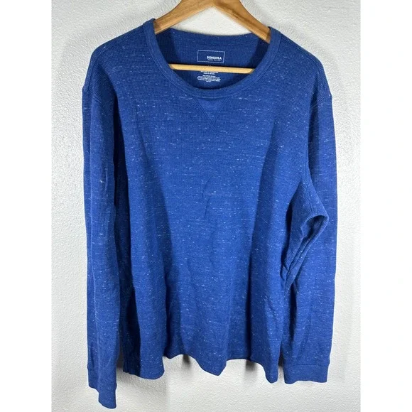 Sonoma Thermal Shirt Mens XL Blue Waffle Knit Long Sleeve Flecked Crew Neck