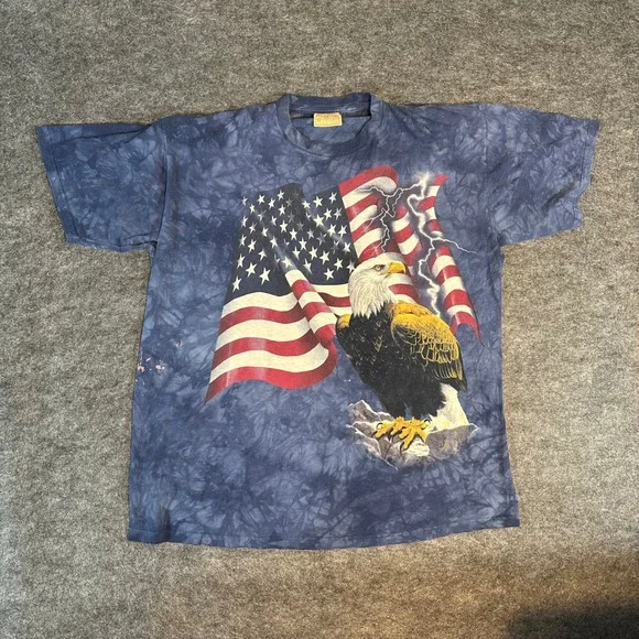 The Mountain Vintage Leather Tag Eagle American Flag T Shirt Tie Dye Mens‎ XL