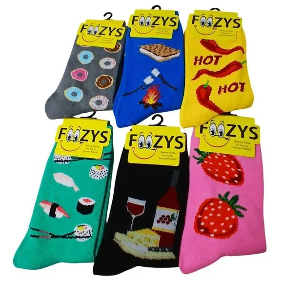 Foozys 6 Pair Foodie Sock Bundle  Women Banana Suchi Strawberry Wine Pepper NOT