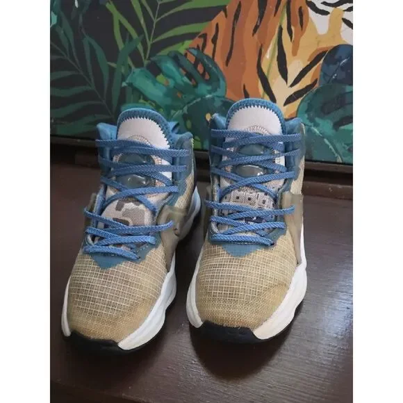 Nike Lebron James 19 Kids Tan and Blue Lace-Up Sneakers