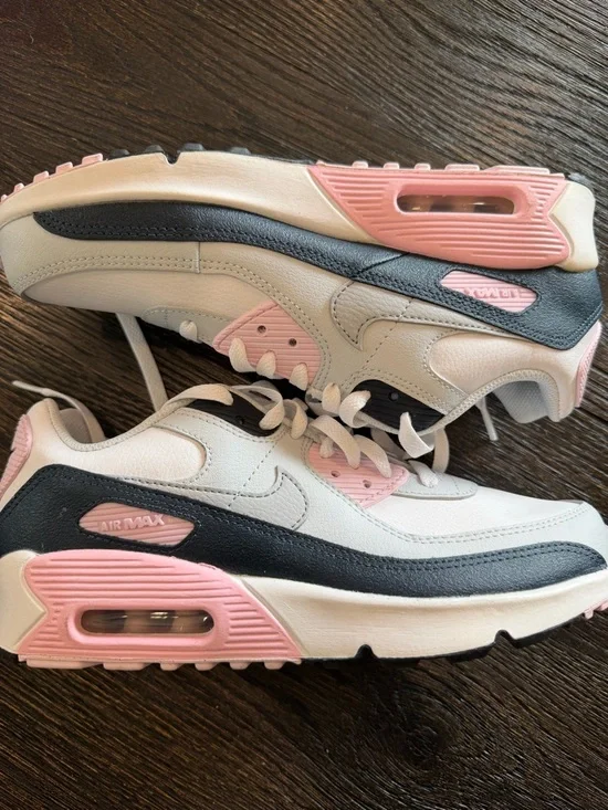 Nike Air Max 90 Shoes - White Pink Foam Armory Navy - size 6.5Y