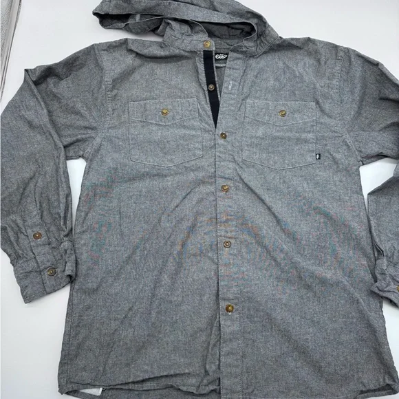 Nike 6.0 Heather Gray Button Down Kids Skater Hooded Shirt, Size‎ L