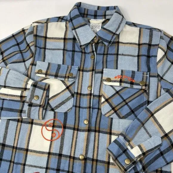 Disney Turning Red Flannel Shirt Kids 11/12 Pandamonium Blue Shacket Snap Button