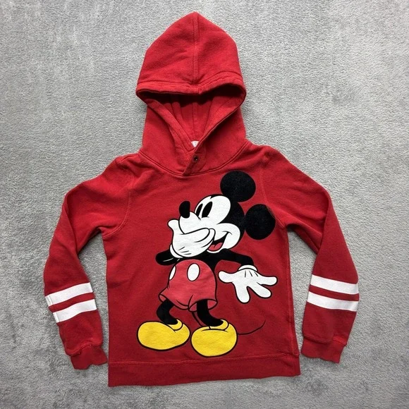 H&M Mickey Mouse Hoodie Youth 10-12 Red Fleece Pullover Disney Kids‎ Graphic