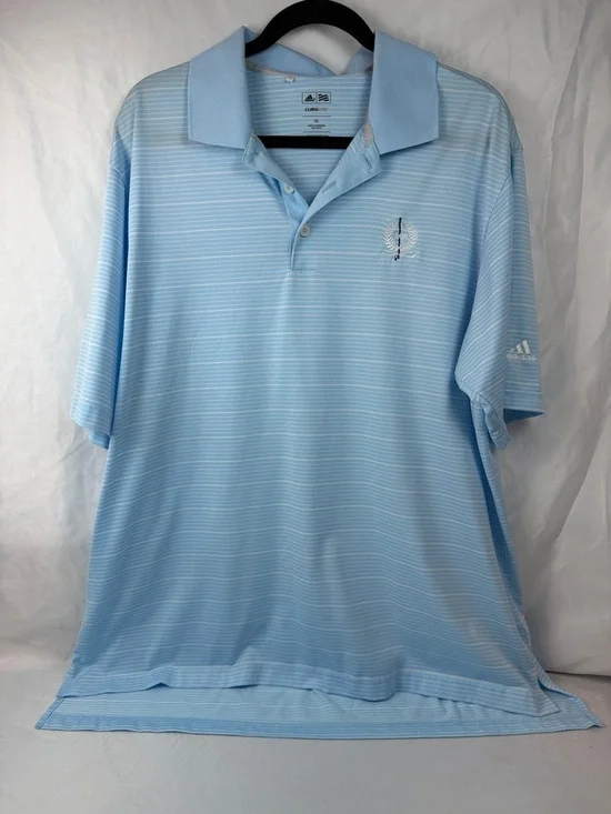 Adidas Climalite‎ Polo Shirt Men's XL Light Blue Striped Golf Athletic