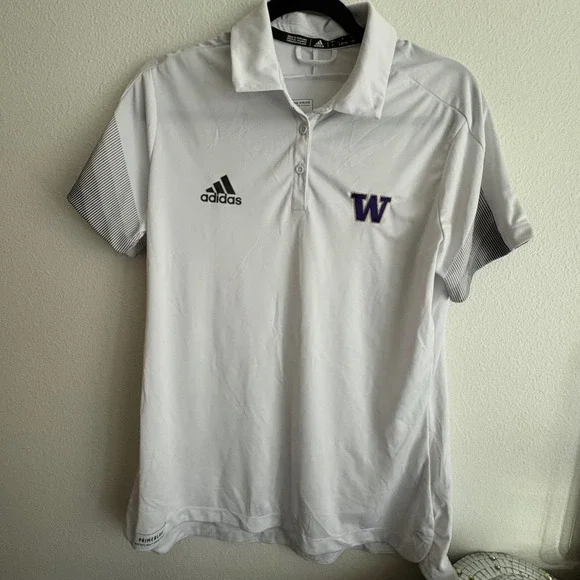Adidas Washington Huskies Primeblue Polo Shirt Mens Large White Purple NCAA Golf