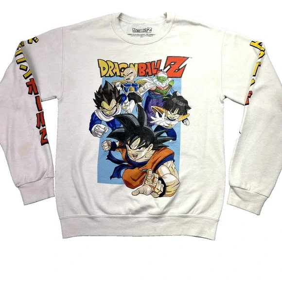 TOEI‎ DRAGONBALL Z SweatShirt Sz XS Cotton Blend White Used Licensed Stained VTG