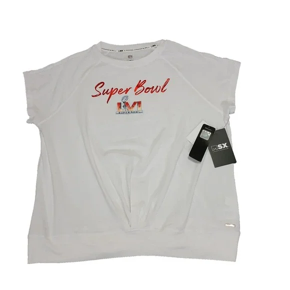 MSX By‎ Michael Strahan Womens Size L Short Sleeve Shirt White Super Bowl LVI