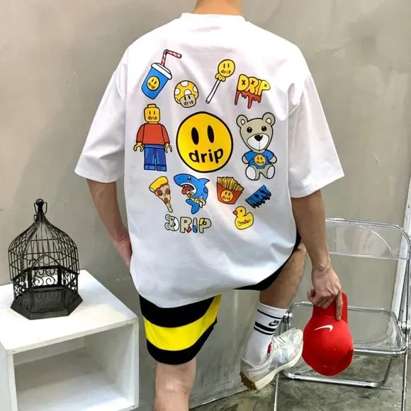 ANOTHER Korean Brand Drip Smile Back Over Tshirt One Size