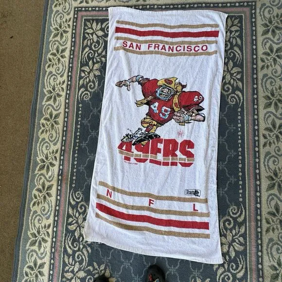 Vintage San Francisco 49ers Beach Towel Jack‎ Davis 1988 NFL Rare 58x28”