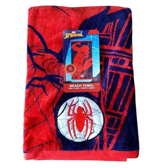Marvel Spider-Man‎ Beach Towel Kids 34x63 Red New Embroidered Applique Cotton