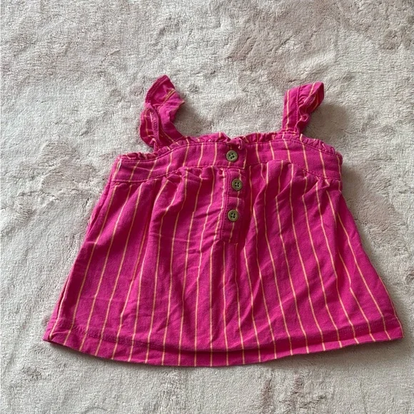 Carters Girls Hot Pink Summer Too 3 Months‎ Sleeveless With Dark Yellow Stripes