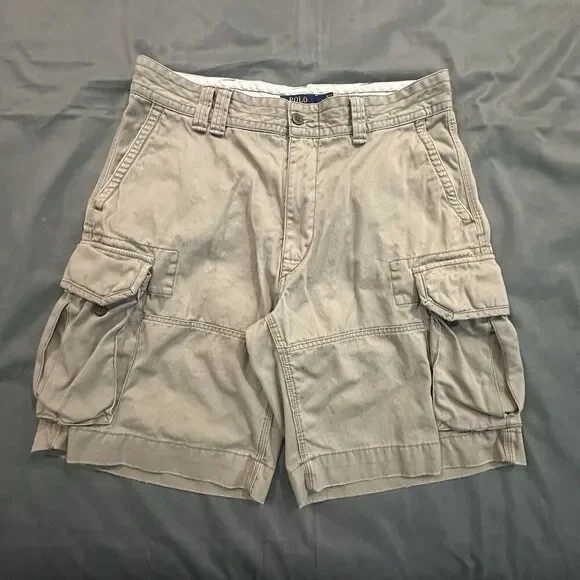 Polo Ralph Lauren Cargo Shorts Mens 36 Khaki Twill Pocket Beige Y2K Heavyweight