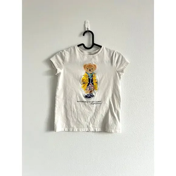 Polo Ralph Lauren Children 100% Cotton Embroidered Polo Bear Graphic T-Shirt M