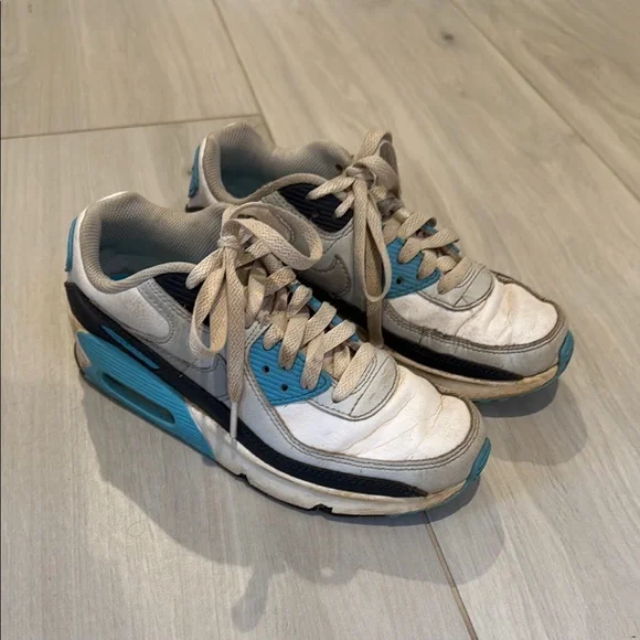 Nike Air Max White and Blue Sneakers, size 3.5 youth