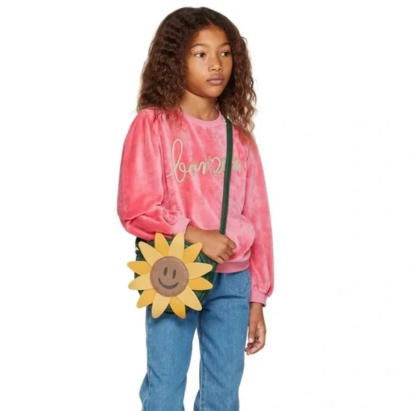 BONTON NWT Kids Velour Pink Embroidered Pullover Puff Shoulder Sweatshirt Top