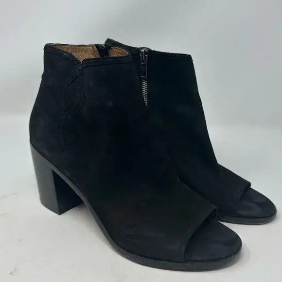 Frye Danica Chelsea Peep Toe Boot - Black Leather Heeled Size 9 Womens Shoes
