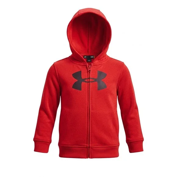 Under Armour Kids Red Full Zip Fleece Hoodie Oversized Logo Sweatshirt 2T