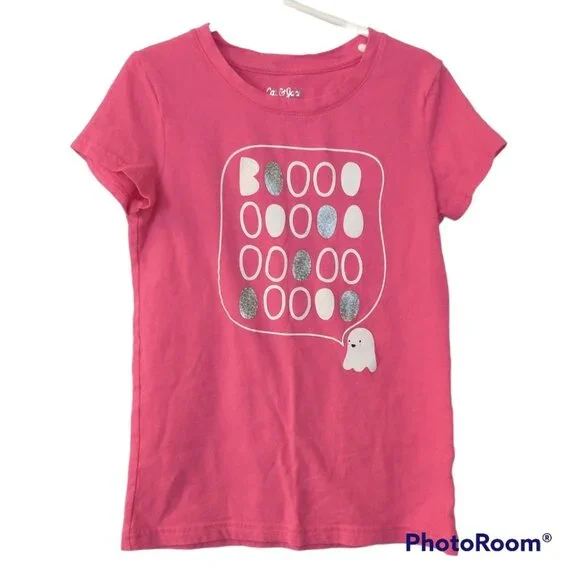 Girl's Cat & Jack Pink Ghost Boo Halloween Short Sleeve Shirt T-shirt Medium 7/8