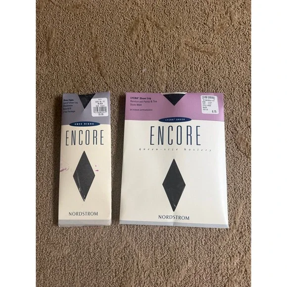 Nordstrom Encore Black Hosiery Set Queen Size Pantyhose‎ and 2 Pair Knee Highs