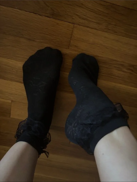 Lace Trim Black Women's Crew Socks