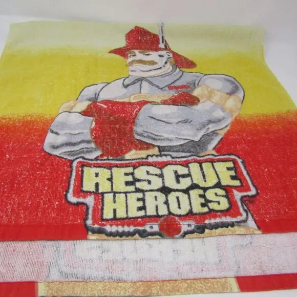 Vintage Fisher-Price Rescue Heroes Beach Towel Fireman Character Kids Bath Towel