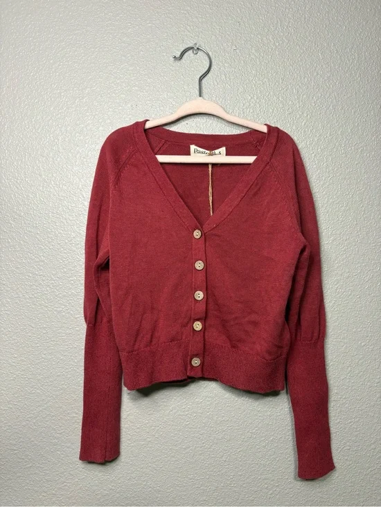 Pastel Button-Front Cardigan – “Sherbet” Maroon | NWT Size 5