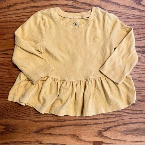 GAP Light Yellow Long Sleeve Peplum Top, size 18-24 months, ruffle bottom