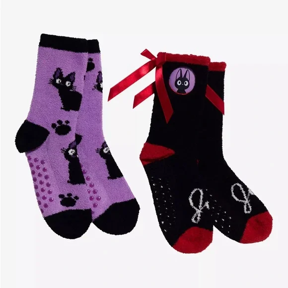 Studio Ghibli Kiki's Delivery Service Jiji Ribbon‎ Cozy Slipper Socks 2 Pair