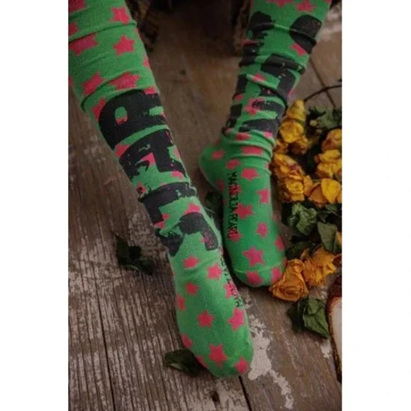Magnolia Pearl STAR Green‎ Pink Stars OTK Knit Knee High Socks NWT