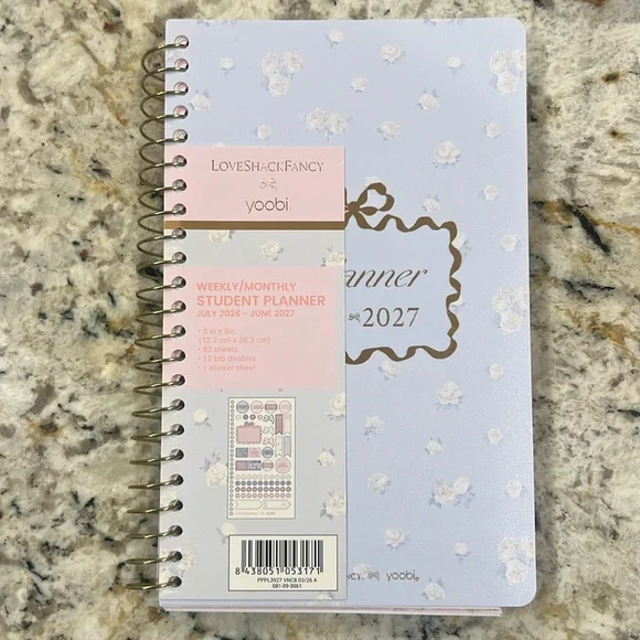 LoveShackFancy Light Blue and Gold 2027 Student Planner