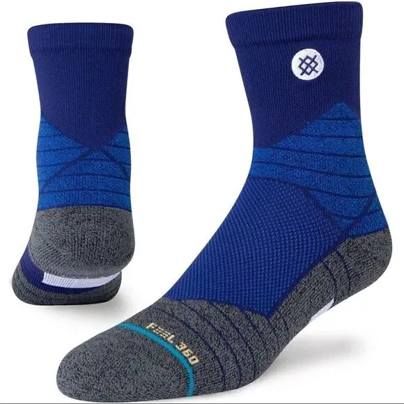 Stance Icon Sport Quarter Basketball Running Training Socks Royal Blue Black New